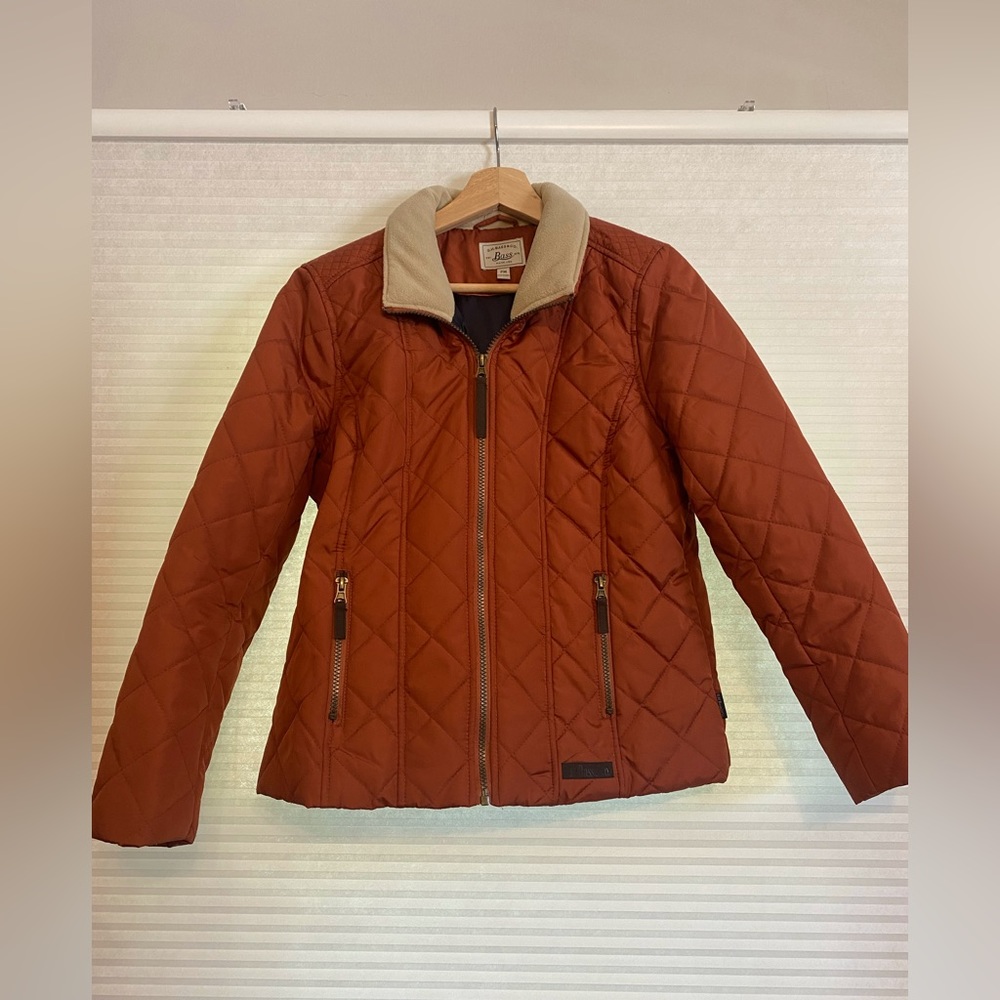GH Bass Womens burnt orange petite quilted zip coat puffer jacket